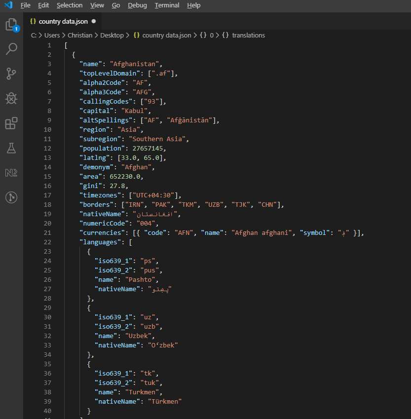 Country Data related to 5. Download Data from an API to Spreadsheet