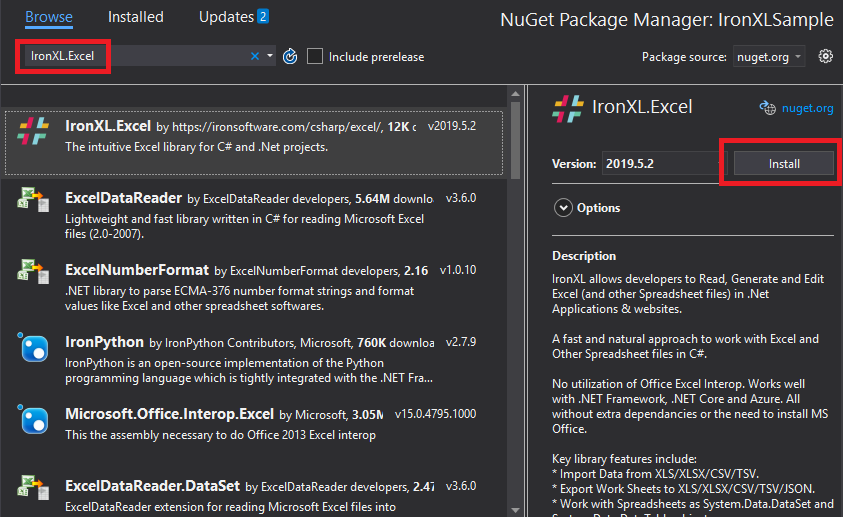 Ironxl Nuget related to 4. Export Data using Entity Framework